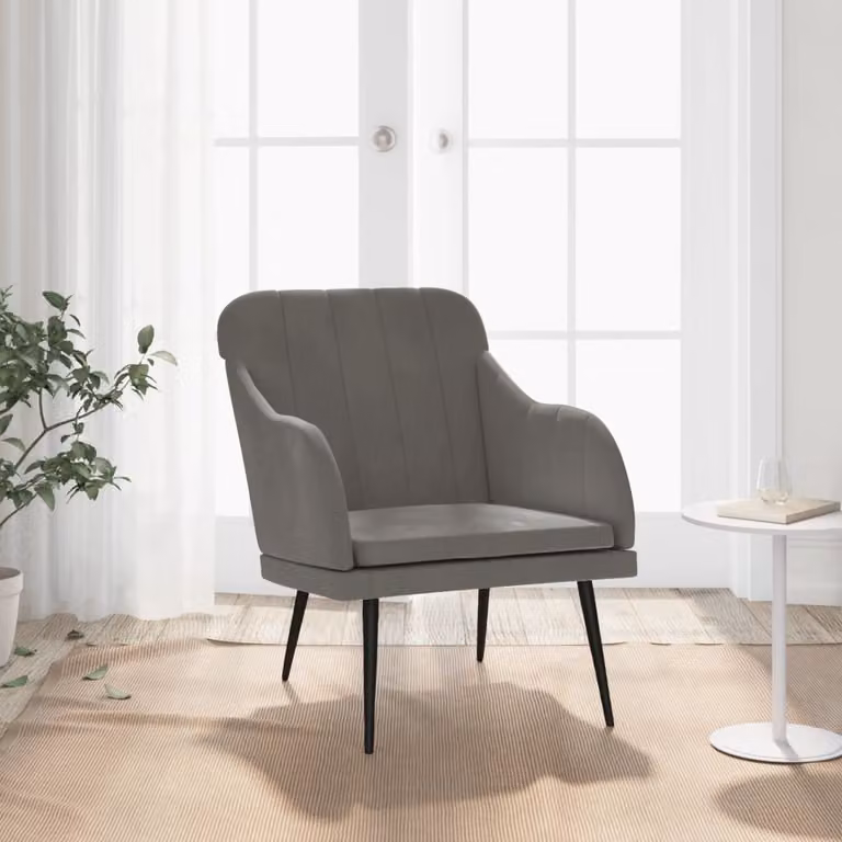 Poltrona relax moderna vidaXL in velluto grigio con braccioli e struttura in metallo L: 63 cm, P: 76 cm, H: 80 cm