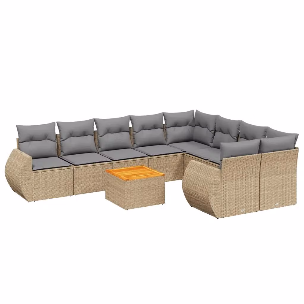 Set Divano da Giardino Moderno VIDAXL in Polyrattan con Cuscini Beige, 10 Pezzi, Forma a L – 2
