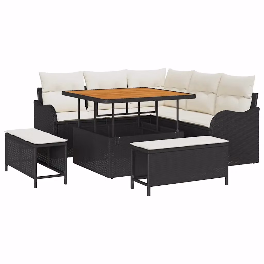 Set Divano da Giardino a L vidaXL in Polyrattan Nero con Cuscini e Tavolino da Esterno – 2