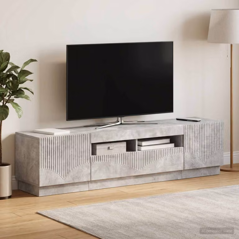 Mobile TV Stand vidaXL HOORN con illuminazione integrata, Grigio Cemento e Legno, L: 179 cm, P: 35 cm, H: 40 cm
