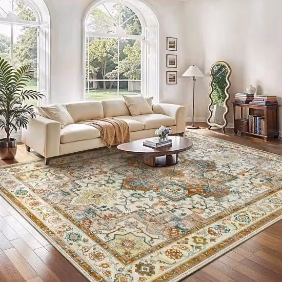 Tappeto Vintage per Soggiorno 200x290cm, Tappeti per Soggiorno, Tappeti Extra Grandi, Tappeto Boho, Tappeto Antiscivolo Grande, Camera da Letto, Sala da Pranzo, Ufficio