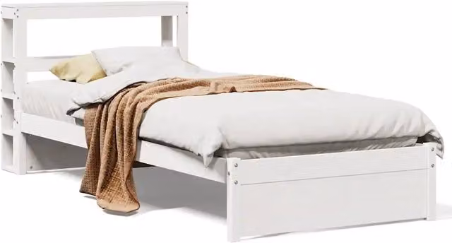 Letto singolo | Letto per adulti | Giroletto con Testiera Bianco 75x190 cm Legno Massello di Pino