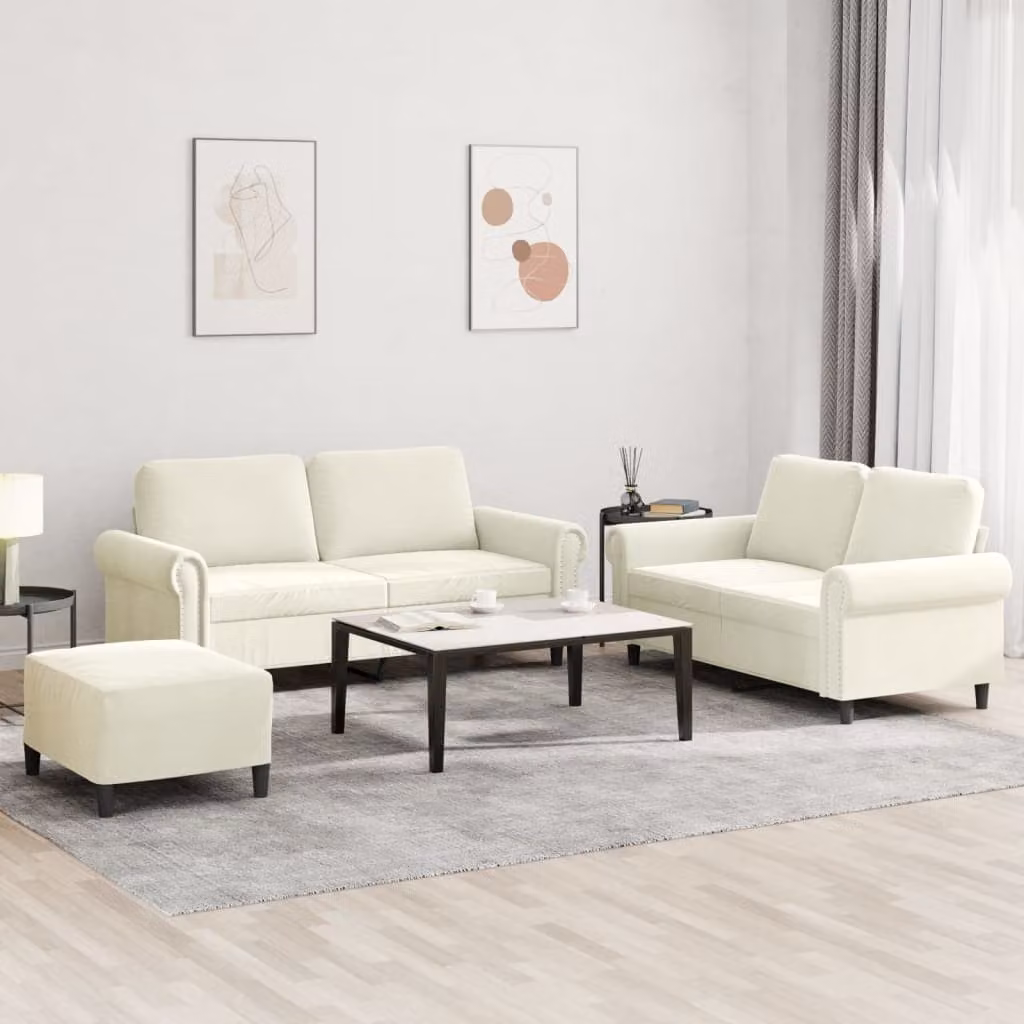 Set di divani 3 pezzi vidaXL in velluto beige con cuscini per soggiorno moderno