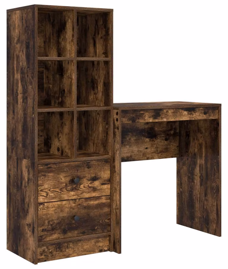 Scrivania con cassetto con lo scaffale 2 pcs Rovere fumé