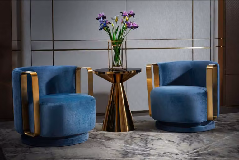 Sessel Blau Luxus Stoff Textil Wohnzimmer Kreative Modern Design Möbel