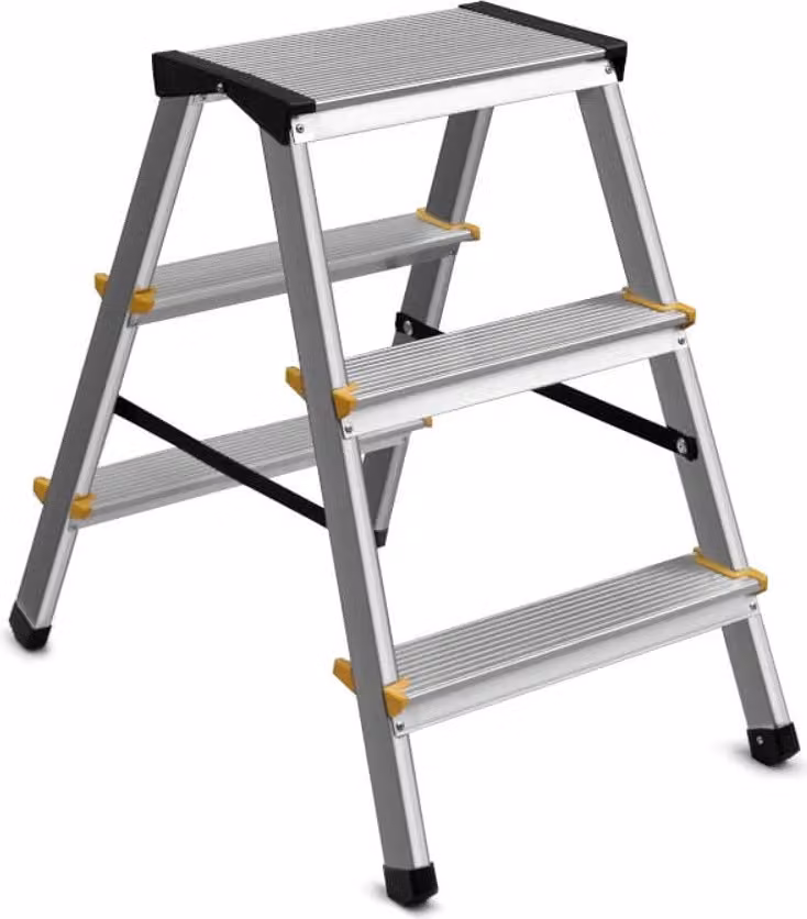 Scala in alluminio, pieghevole, piattaforma di lavoro, 2 gradini, 2x3, 60 cm, max. 150 kg SCALA PIEGHEVOLE