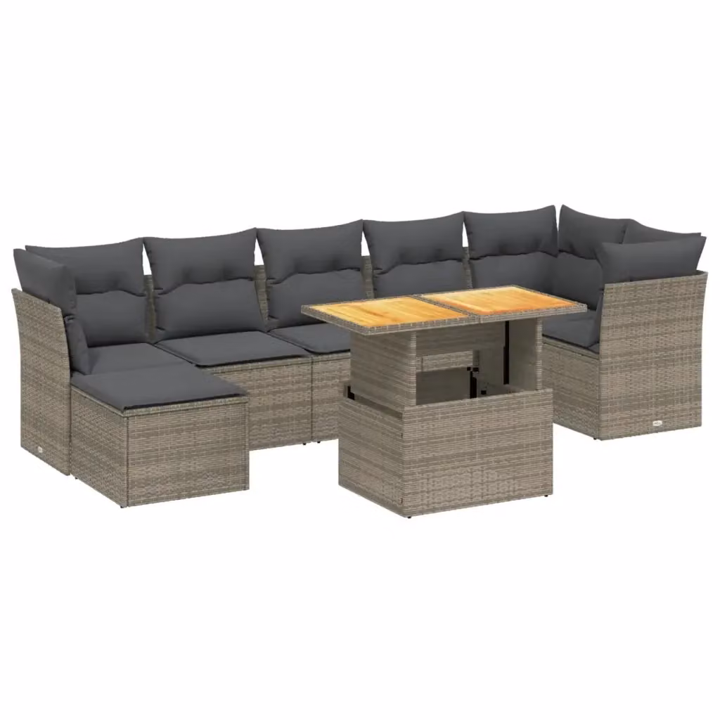 Set Divano da Giardino vidaXL 8 pz in Polyrattan Grigio con Cuscini e Tavolino da Esterno – 2
