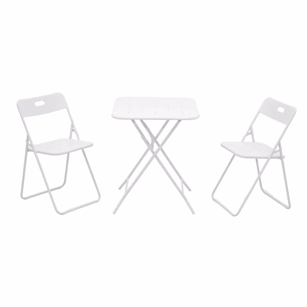 Set bistrot da esterno pieghevole MODFU in acciaio bianco composto da tavolo quadrato e 2 sedie – 2