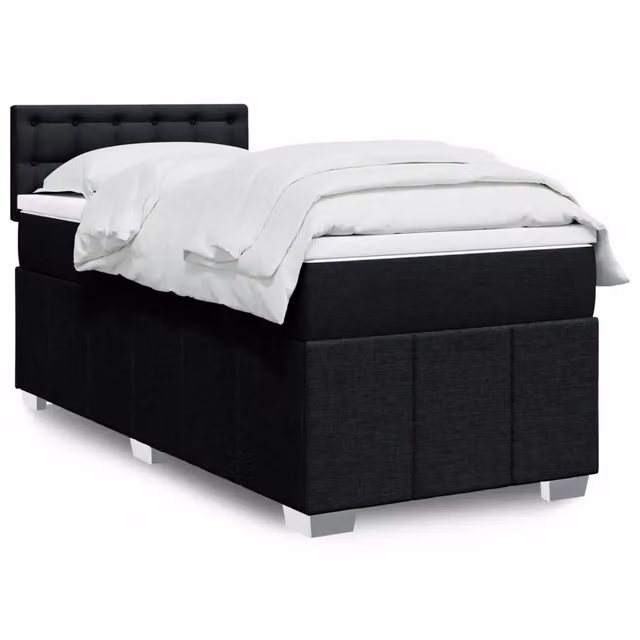 Letto Ibrido con Giroletto a Molle e Materasso vidaXL in Tessuto Nero e Bianco L/P/H: 90 x 190 cm