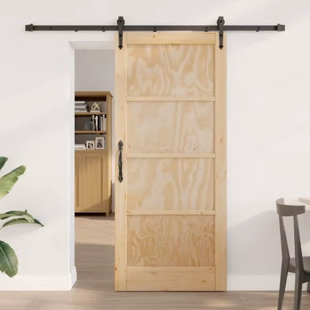Porta scorrevole moderna vidaXL in legno di pino e acciaio, colore marrone e nero, H: 198,5 cm x L: 200 cm