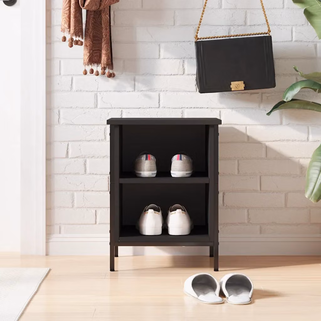 Scarpiera mobile vidaXL in stile industriale, colore nero opaco, L: 76,7 cm x P: 35 cm x H: 38 cm