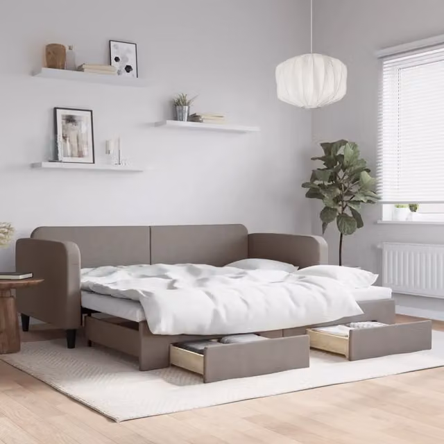 Divano Letto Estraibile con Cassetti-Sofa Letto-Daybed Tortora 90x200 cm Tessuto 566585