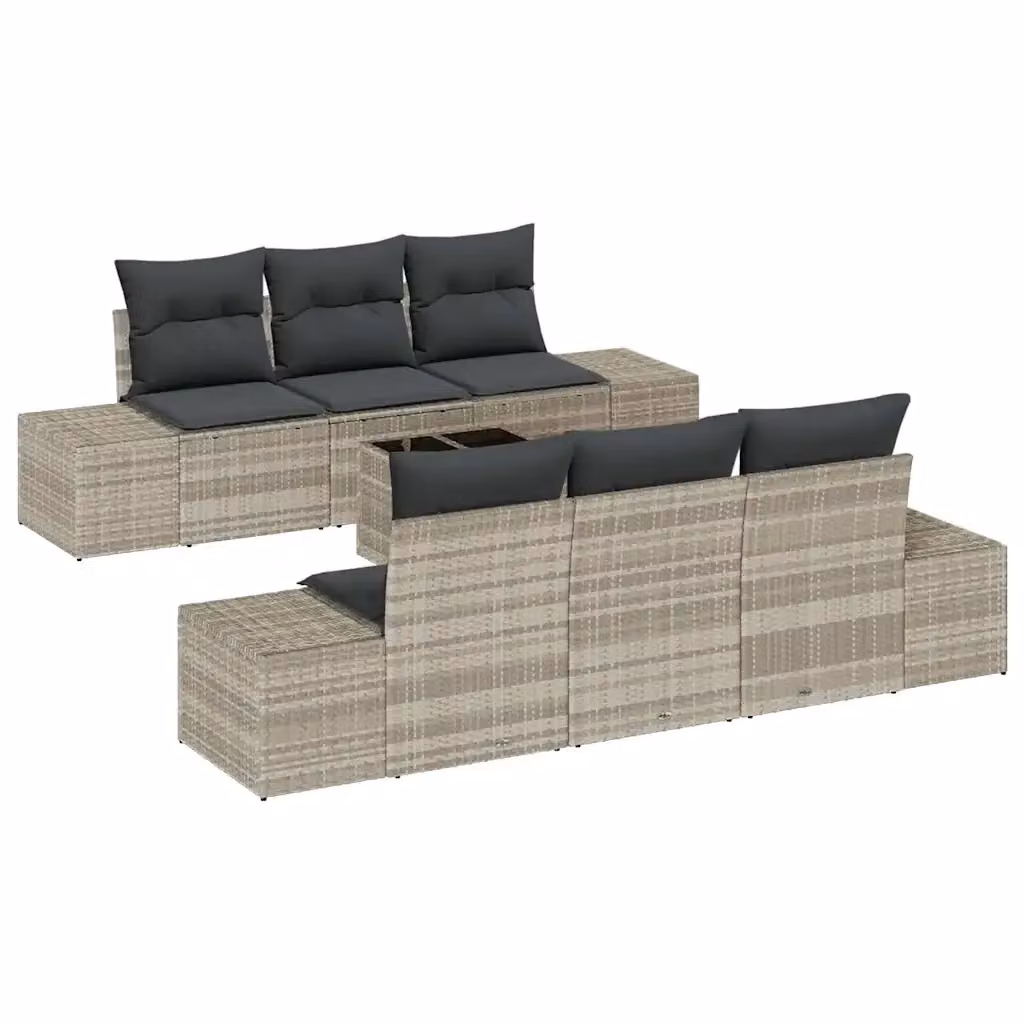 Set Divano da Giardino vidaXL 7 Pezzi a Forma di U Grigio con Cuscini e Tavolino da Caffè in Polyrattan e Acciaio – 2