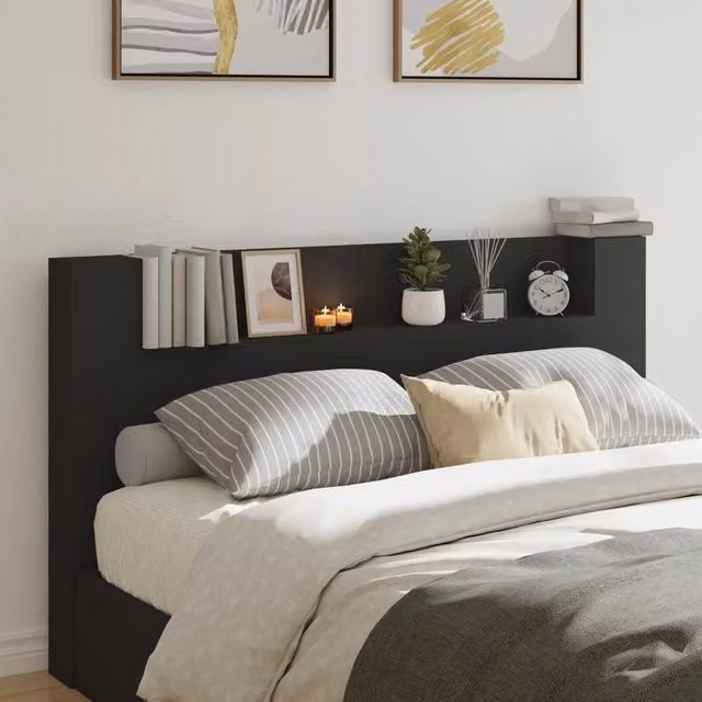 Testiera con stoccaggio e illuminazione LED vidaXL in legno ingegnerizzato nero L: 180 cm, H: 103,5 cm, P: 24,7 cm