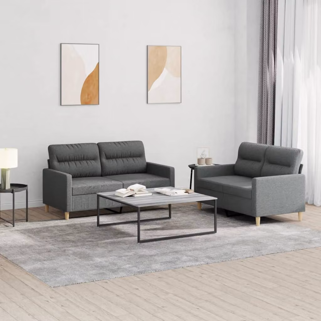 vidaXL Set di 2 Divani Moderni in Tessuto Grigio con Cuscini – 1