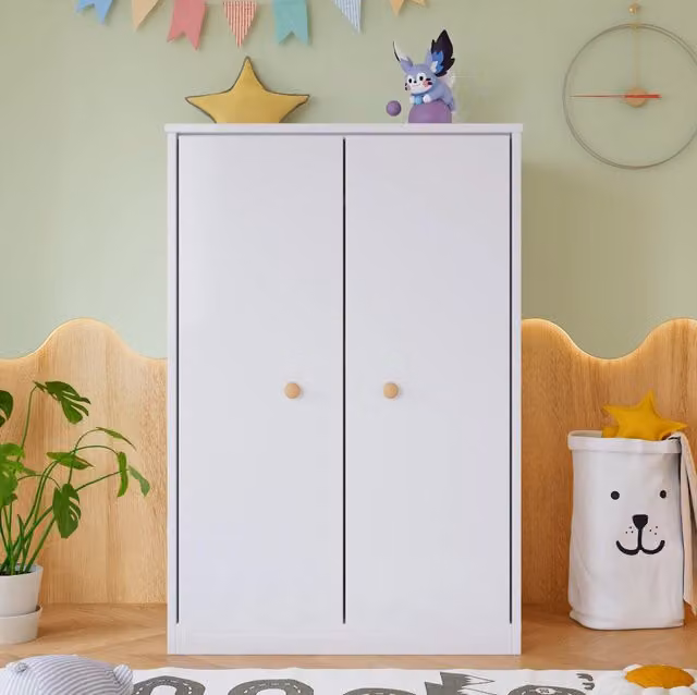 Armadio piccolo a 2 ante con asta appendiabiti 80x50x120 cm; MDF bianco