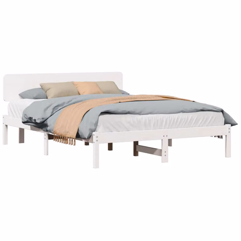 Struttura del letto in pino massello vidaXL, colore bianco, L 150 x P 200 cm