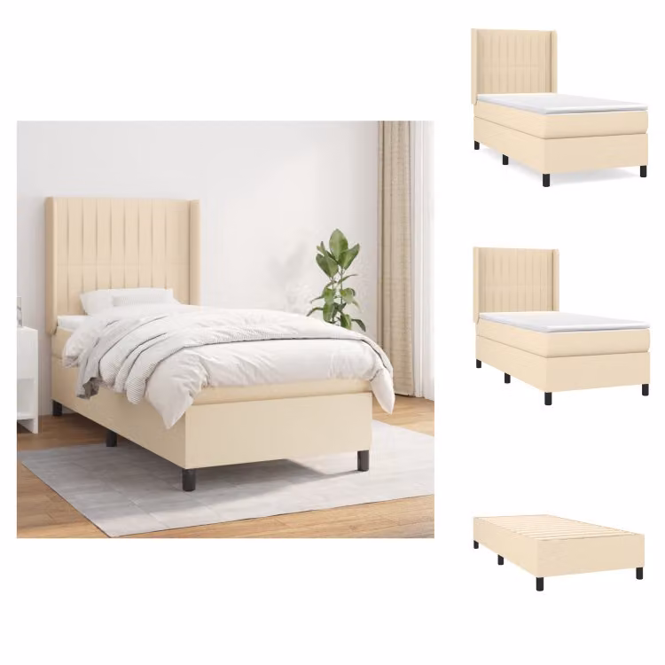 vidaXL Letto a molle con materasso crema 90x200 cm in tessuto - Letti & strutture letto
