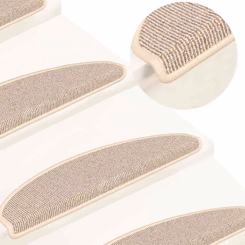 Set di 15 tappetini per scale semicircolari vidaXL, antiscivolo e fonoassorbenti, bianchi e marroni con motivo a strisce, L: 65 cm, P: 40 cm, H: 4 cm