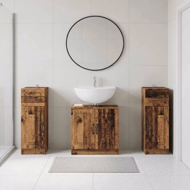 Set di mobili da bagno 3 pezzi UTRECHT vidaXL in legno marrone con ante a battente – 1