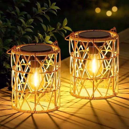 Lampada solare da esterno – Lampada solare artigianale – Lampada LED ad alta luminosità – Resistente agli agenti atmosferici, in stile bohémien – Illuminazione per balconi e terrazze – Confezione da 2