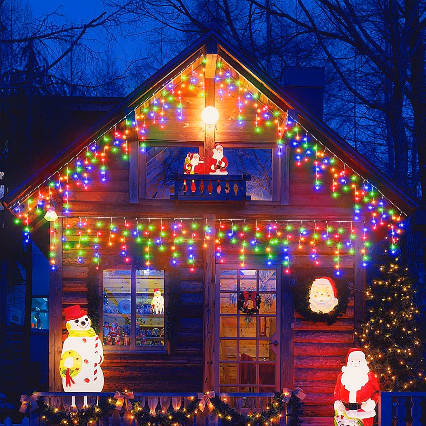 Catena luminosa a effetto neve, lunghezza 7,5 metri, 240 LED, multicolore, grado di protezione IP44, con timer