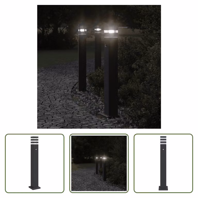 The Living Store Luce di percorso con rilevatore di movimento nero 80 cm in alluminio
