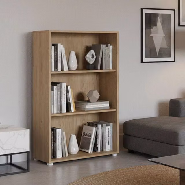 Libreria Sparto DMORA in Rovere, Scaffale da ufficio e mobile portalibri moderno con pannello posteriore, L 80 cm x P 34,3 cm x H 123,6 cm