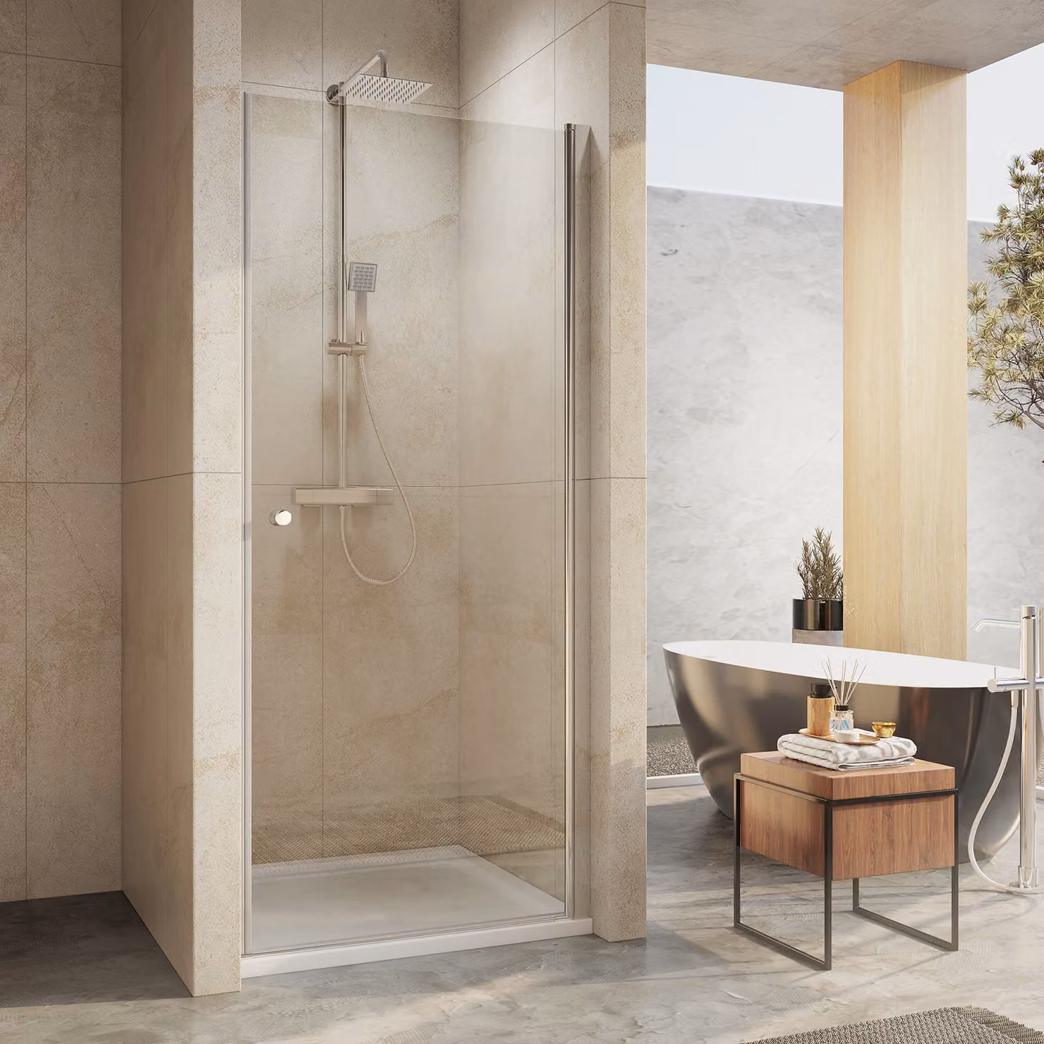 EMKE Porta doccia 80x185 cm Nicchia Porta battente Porta a battente, vetro di sicurezza Nano ESG da 6 mm su entrambi i lati, altezza 1850 mm, incl. profilo magnetico a parete e funzione di sollevamento/abbassamento