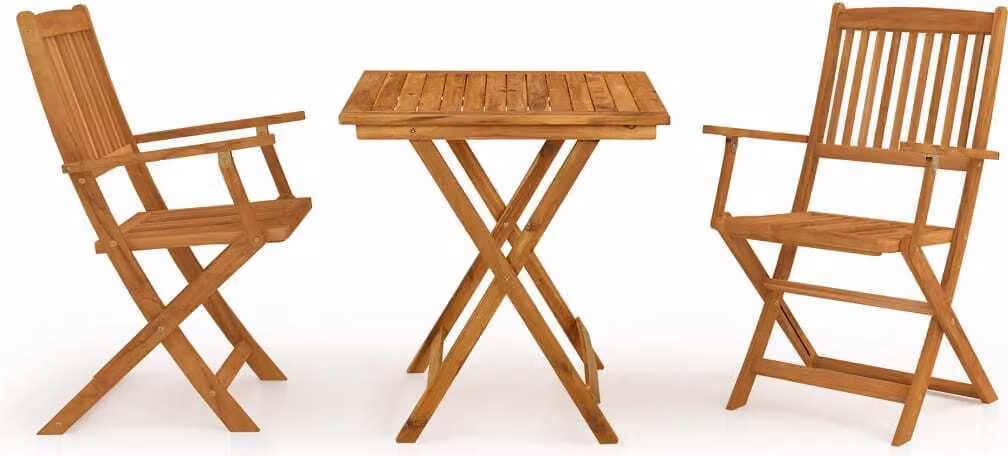 Set da Pranzo da Giardino 3 pz Pieghevole in Massello di Acacia