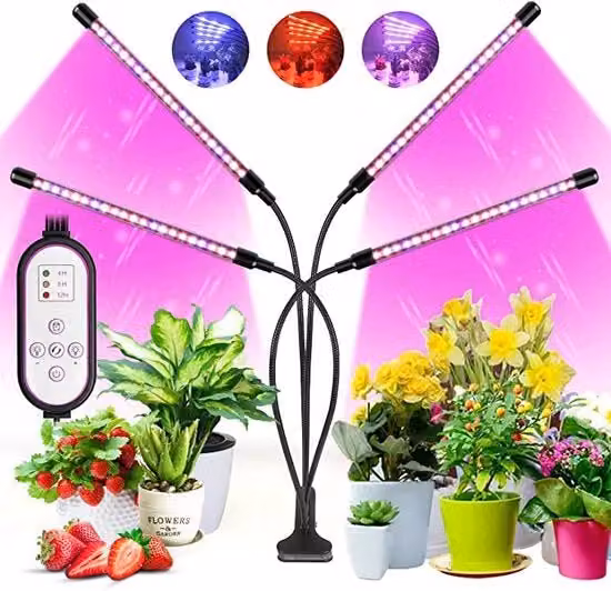 Luce LED di crescita Wolezek per piante indoor e orto da tavolo, multicolore con timer e alimentazione USB, colore nero