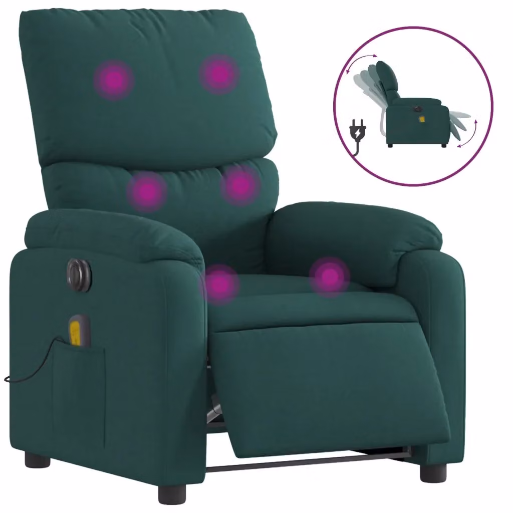 vidaXL Poltrona Massaggiante Reclinabile Elettrica in Tessuto Verde – 2