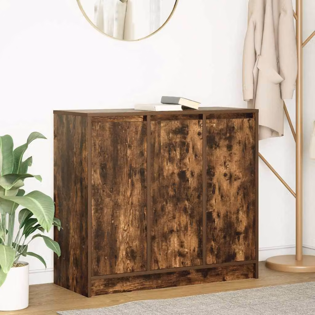 Credenza moderna vidaXL in legno multistrato e MDF color rovere fumo L: 85 cm, P: 34 cm, H: 76 cm