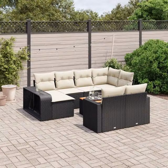 Set Divani da Giardino 11 pz con Cuscini in Polyrattan Nero 3261306