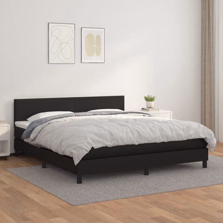 Letto Ibrido vidaXL con Giroletto a Molle e Materasso a Tasche in Similpelle Nero L: 160 cm, P: 200 cm