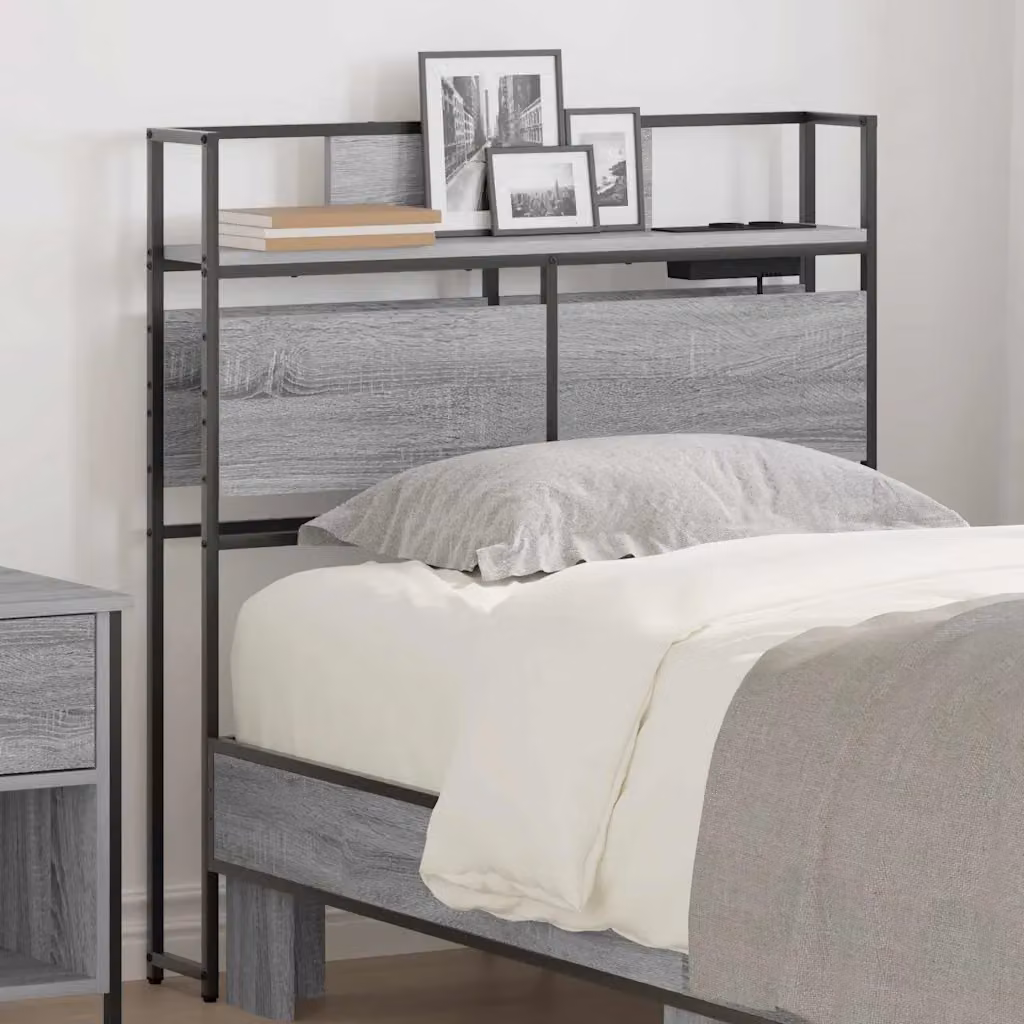 Testata letto con contenitore vidaXL Grigio, con ripiano integrato e porta di ricarica USB