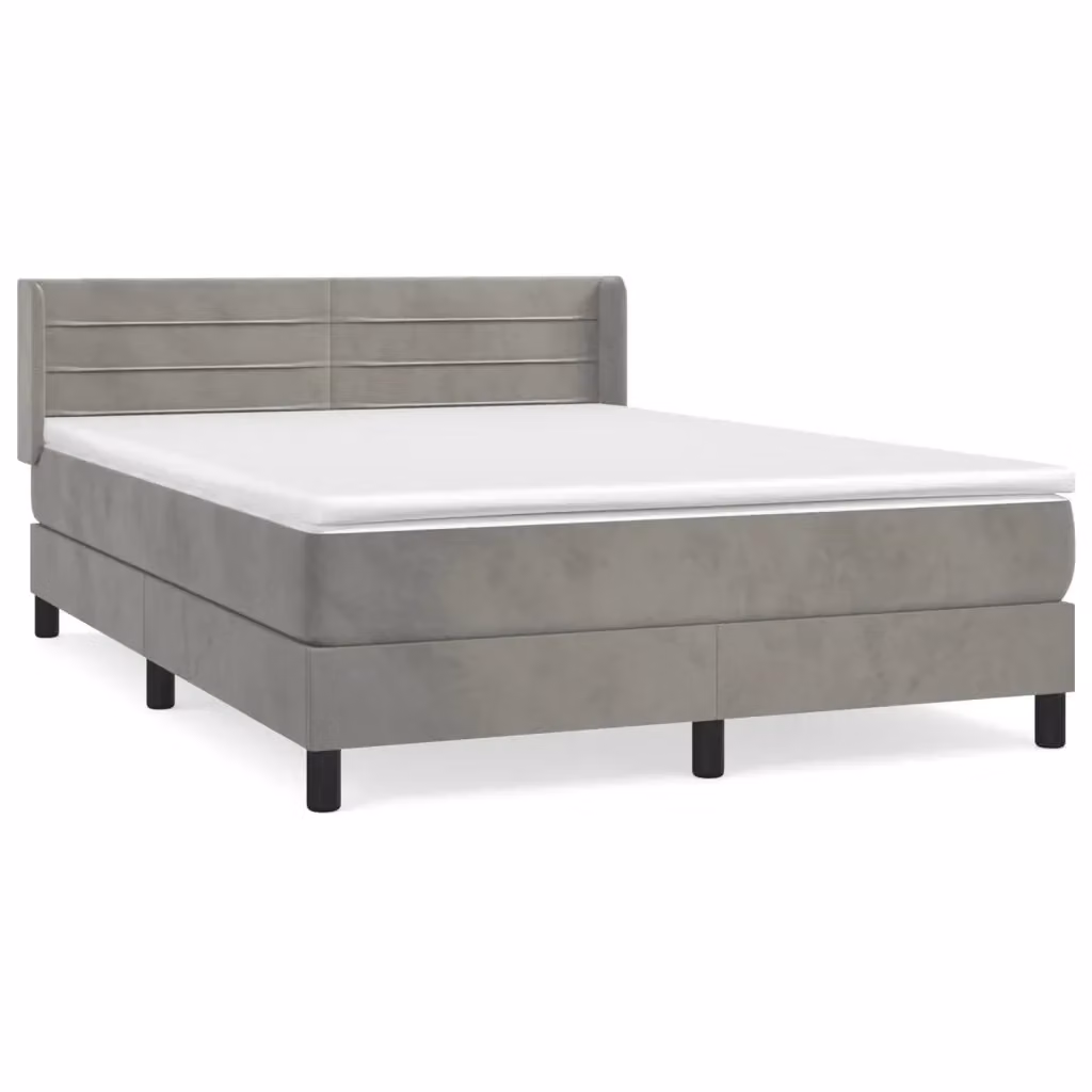Letto con Giroletto a Molle e Materasso Ibrido vidaXL in Velluto Grigio e Bianco, L/P: 140 x 190 cm – 2