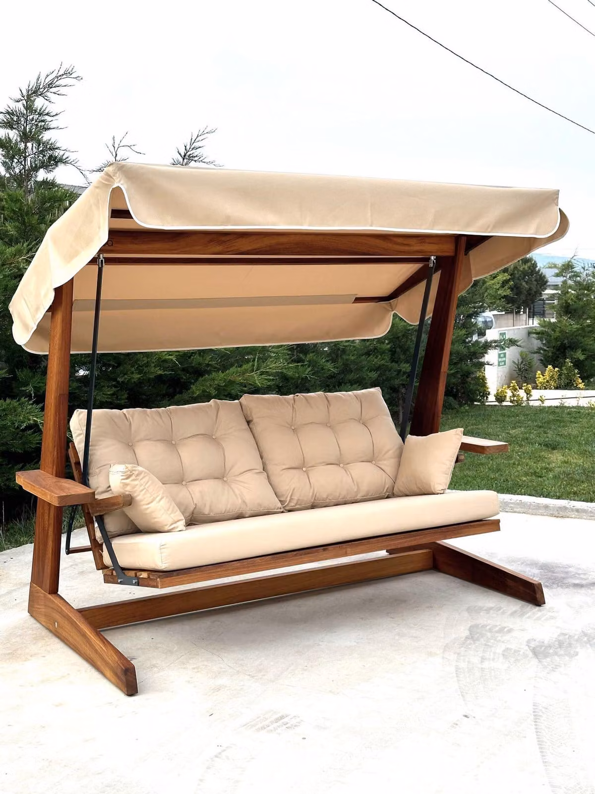 Skye Decor, Sia 2400 - Beige, altalena da giardino a tre posti, beige, in legno, 175 x x 60 cm