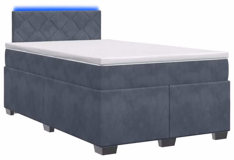 Letto con boxspring, materasso e illuminazione LED, colore grigio scuro, dimensioni 120 x 200 cm, rivestito in velluto