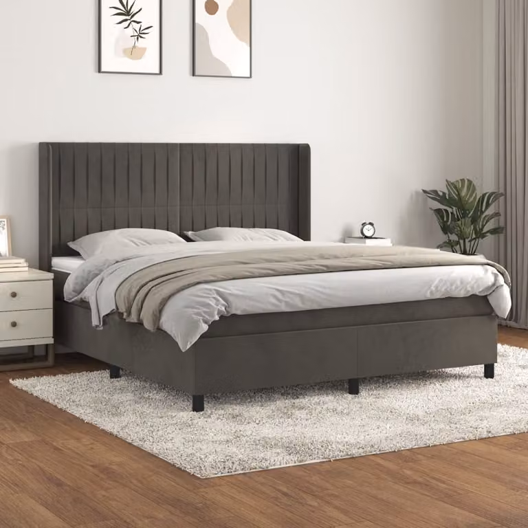 The Living Store Letto a molle con materasso grigio scuro 180x200 cm in velluto