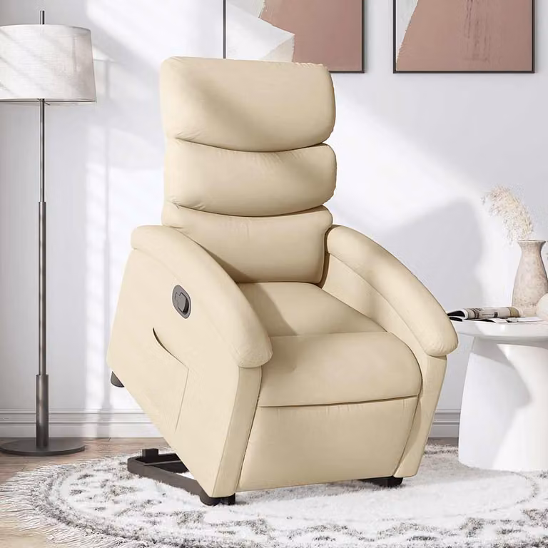 Poltrona Alzapersona Reclinabile vidaXL in Tessuto Beige con Assistenza Elettrica e Braccioli