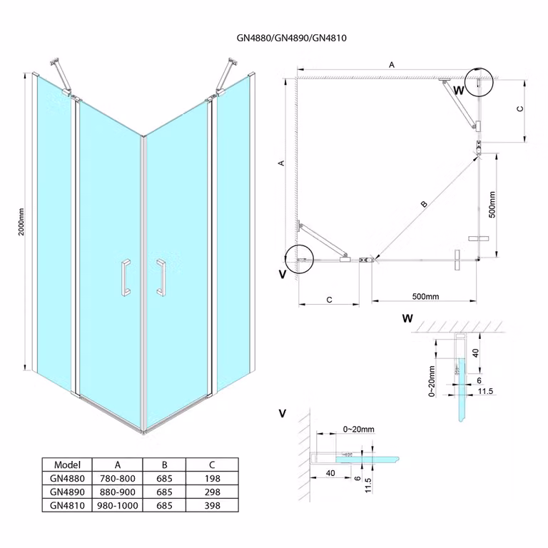 LORO Cabina doccia rettangolare, ingresso ad angolo, 1000x800 mm