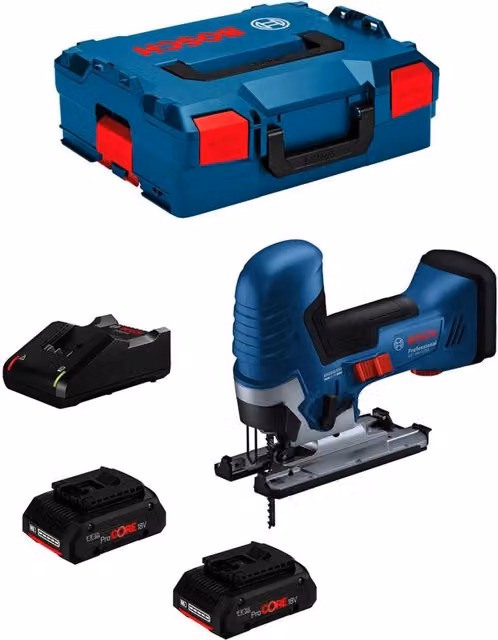 Seghetto Alternativo Bosch GST 18V-125 S con 2 Batterie ProCORE da 4,0 Ah, Caricatore GAL 18V-40 e L-Boxx 136 – 1