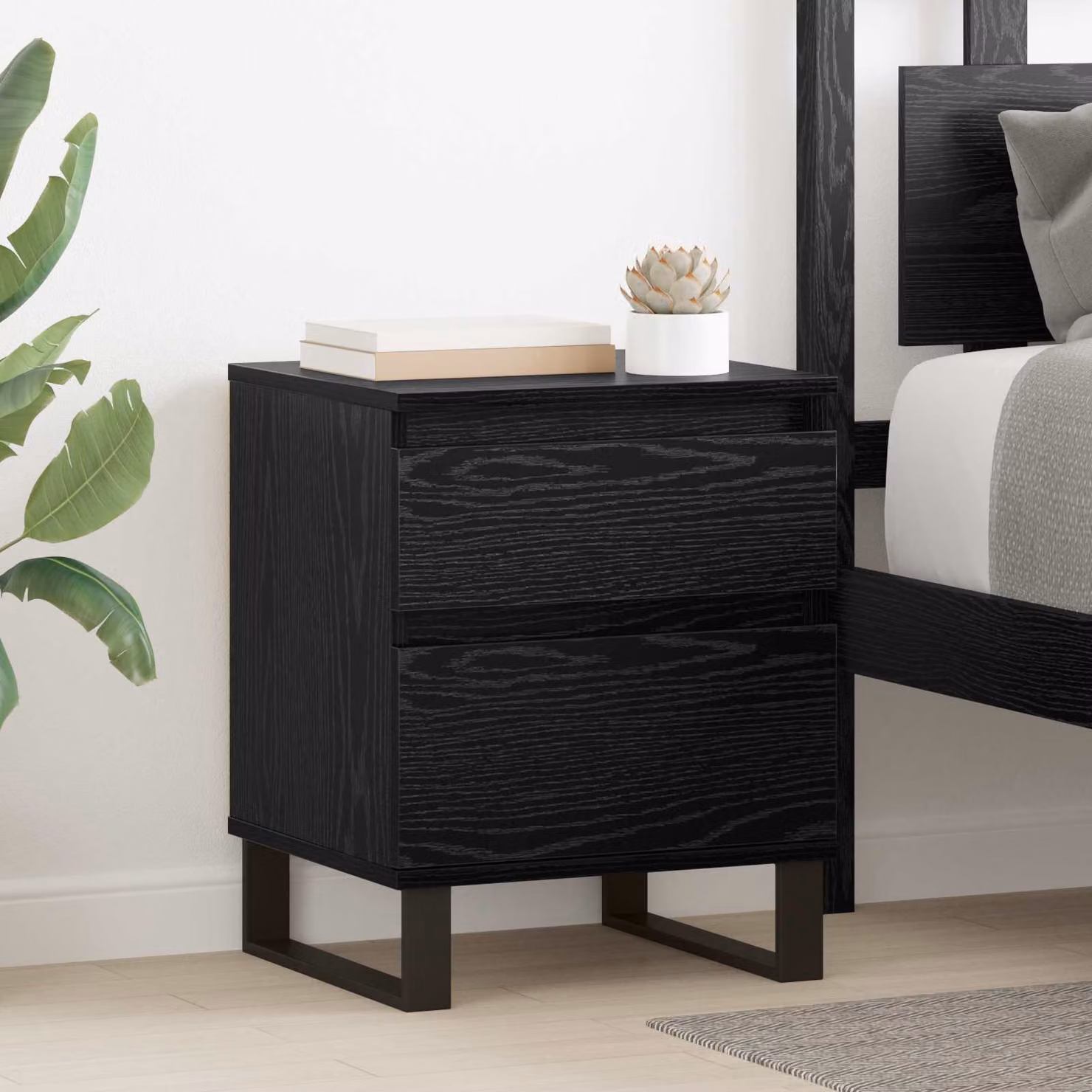 Set di 2 Armadi da Notte vidaXL in MDF e Metallo, Colore Nero e Marrone, L 40 cm x P 35 cm x H 50 cm