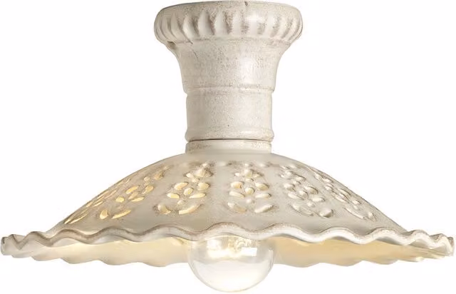 Plafoniera MERLETTO MATT di Ceramiche Borso in ceramica bianca traforata con finitura anticata, Ø 30 cm