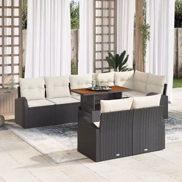 Set Divano da Giardino 9 pz Nero e crema 3349599