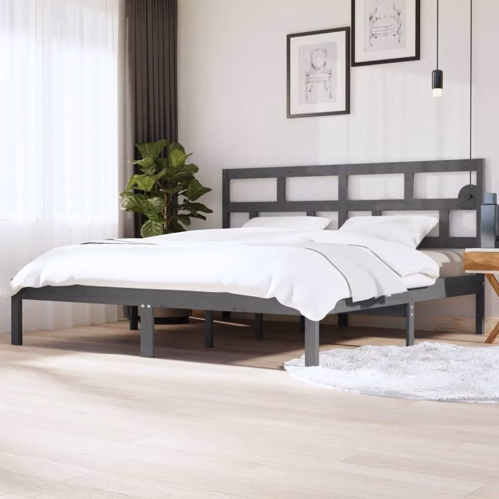 The Living Store Letto in legno massiccio di pino grigio 200x200 cm