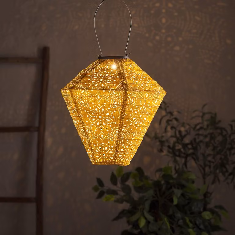 Lampion solare a LED, forma a diamante, realizzato in Tyvek, 40 cm, luce bianco caldo