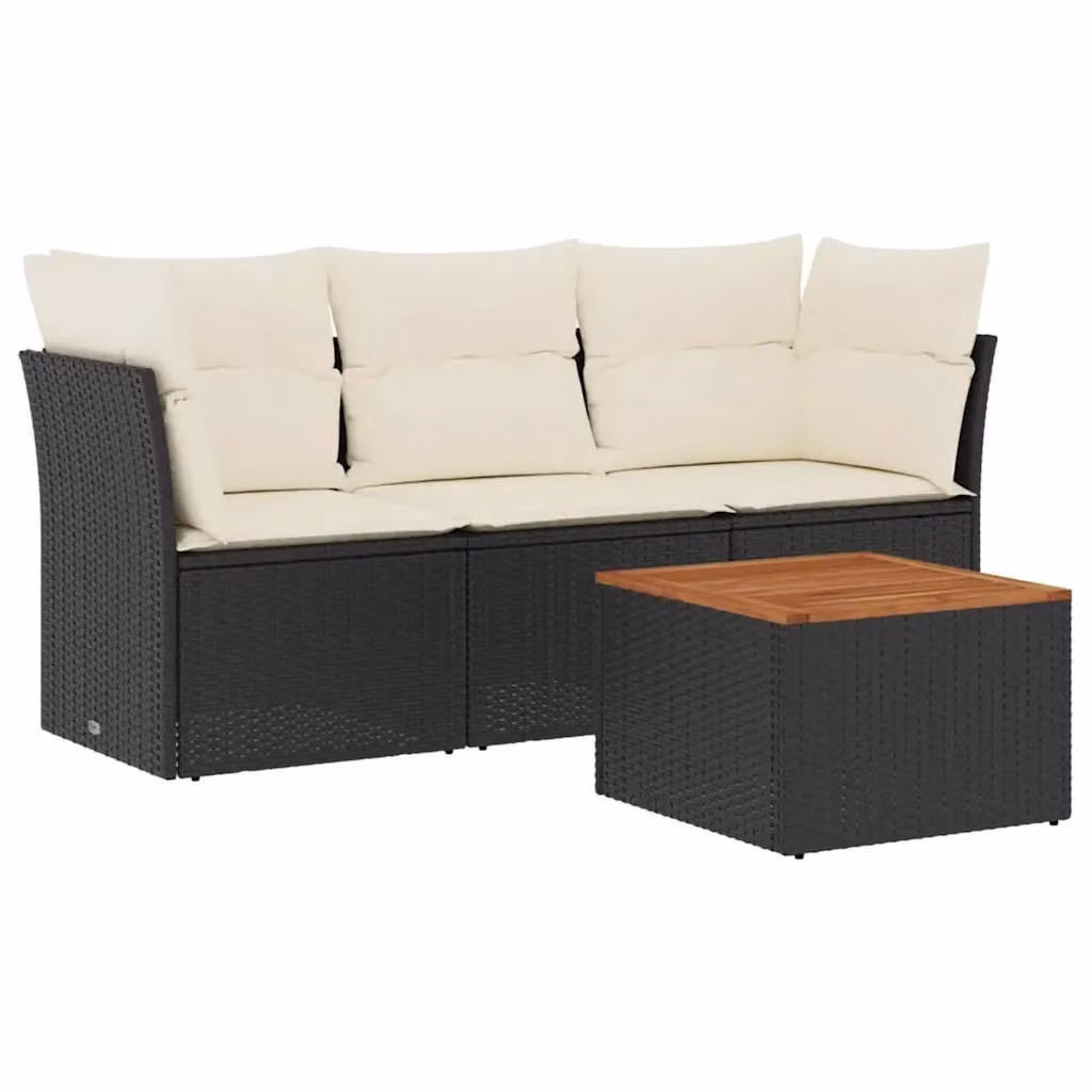 Set di divani da giardino vidaXL in polyrattan nero con cuscini e tavolino da esterno a forma di L – 2