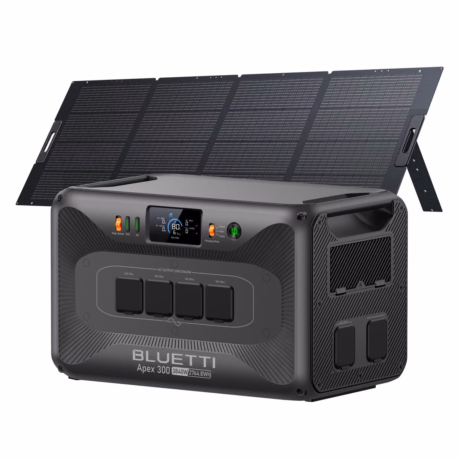 Generatore solare BLUETTI Apex 300 con pannello solare da 350 W e batteria di riserva da 2764,8 Wh. Sistema di alimentazione modulare per la casa, il camper e le emergenze